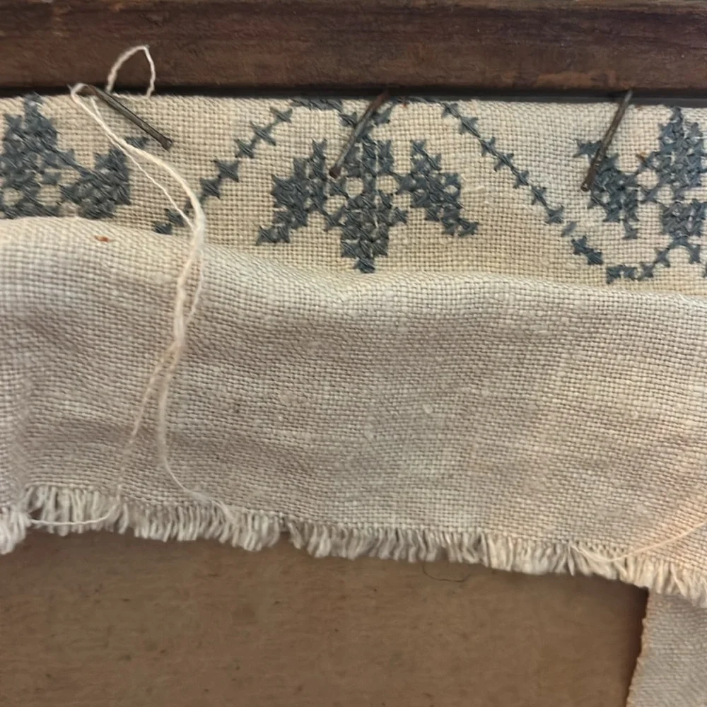 Vintage 1930 Embroidered Cross-Stitch Wall Art with Carriage Design